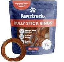 Pawstruck All-Natural 4 Bully Stick Rings for Dogs - Rawhide Free 100% Beef Single Ingredient Dental Chew Treat Bones - Fully Digestible Low Odor - 10