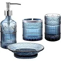 Whole Housewares Bathroom Accessories Set, 4-Piece Bath Accessory Blue