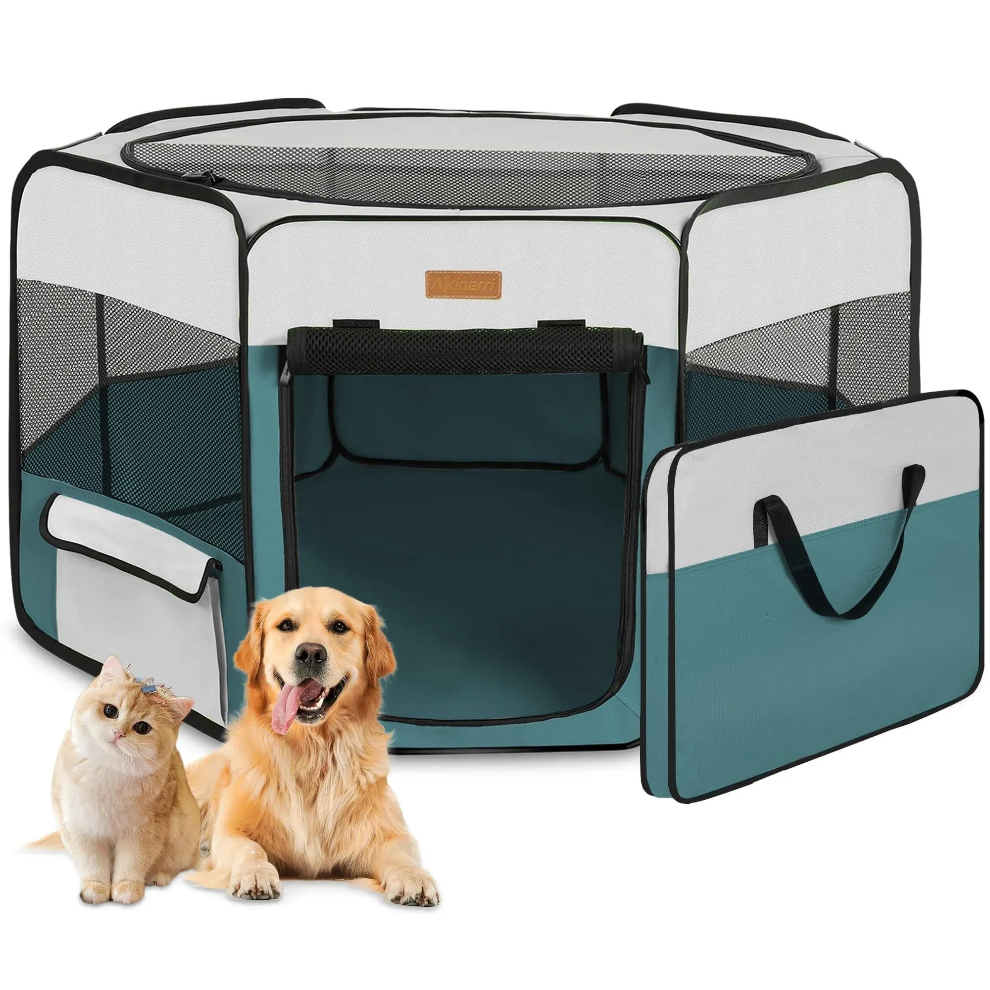 Akinerri Dog Playpen, Portable Pet Play Pen for Cat, Puppies, Rabbits, Chickens, Foldable Large-capacity Pet Tent for IndoorOutdoor Travel Camping