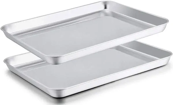 TeamFar Baking Sheet Set of 2, Baking Pans Tray Cookie Sheet Stainless Steel, Non Toxic & Healthy, Mirror Finish & Rust Free, Easy Clean & Dishwasher Safe