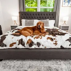 Paw Brands PupProtector Waterproof Throw Blanket, Brown Faux Cowhide Original (60"L x 50"W)