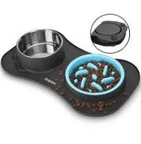 Slow Feeder Dog Bowls 3 in 1 Stainless Steel Food and Water Bowls with Non-Sp...