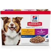 Hill's Science Diet Senior 7+ Canned Dog Food Variety Pack, Chicken, Beef, 13 oz, 12 Pack