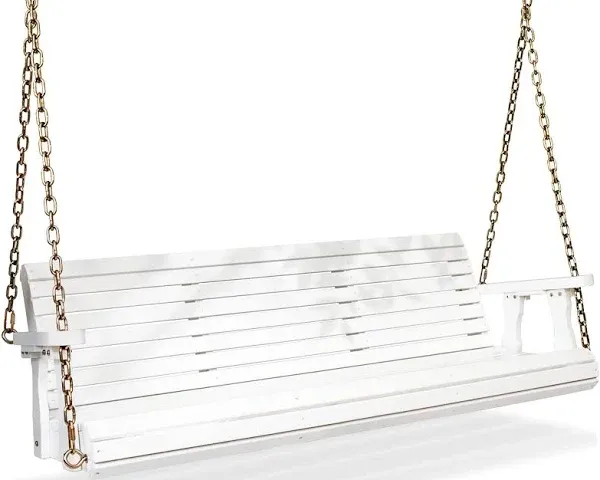 5 ft. Brown Wood Patio Porch Swing with Adjustable Chains, Support 880 lbs., Durable PU Coating