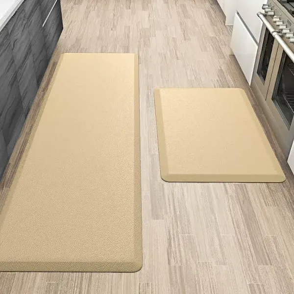 More Décor Anti Fatigue Kitchen Floor Mat, Standing Desk Mat, Double Pack, Non Slip, Waterproof - 0.47 Inches Thick - Rug Sizes 17.3" x 28" and 17.3" x 59" - Beige