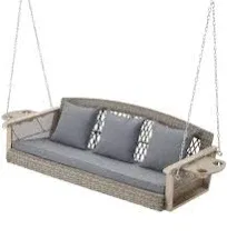 Homrest 55in Wicker Porch Swing with Cushions and Cupholders