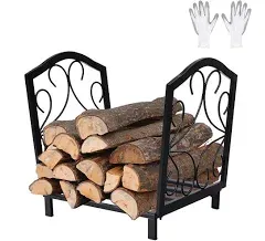 PHI VILLA Indoor 17 Inch Firewood Rack Outdoor Log Rack Holder with Handle Fireplace Accessories,Black