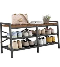 Shoe Bench,3-Tier Shoe Rack with Wider Shoe Rack &amp; Shoe Bench - Vintage Brown