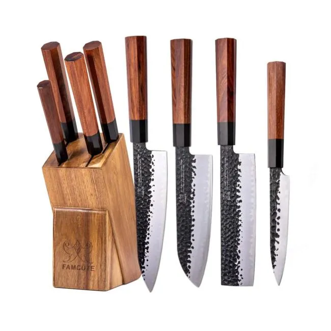 Japanese Chef Knife Set, 3 Layer 9CR18MOV Clad Steel w/Rosewood Handle and Bl...