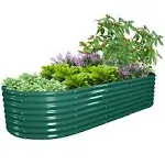 1 Pack 8x3x2FT Galvanized Raised Garden Bed Kit Oval Metal Ground Planter Box Outdoor Bottomless Planter Raised Beds for Vegetables Flowers Herbs Fruits, Green