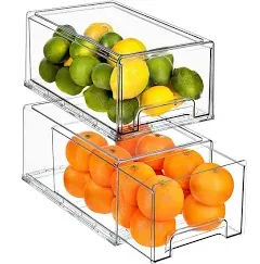 Sorbus Fridge Drawers - Clear Stackable Pull Out Refrigerator Organizer Bins 2 Pack, Large