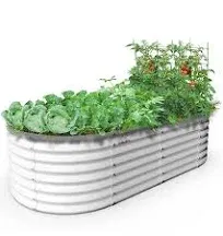 Tramull Galvanized Raised Garden Bed Kit Oval Metal Ground Planter Outdoor Planter Raised Vegetables Flowers