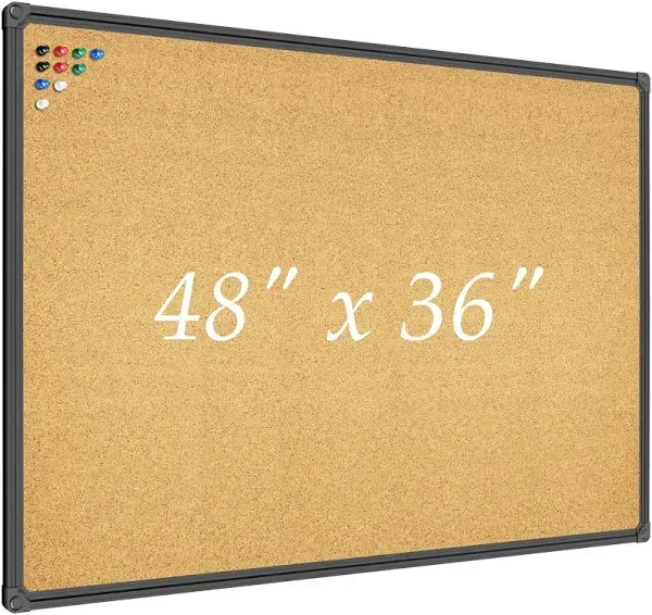  Cork Board Bulletin Board 48 x 36 Notice Board, Black Aluminum 48 x 36 Inch