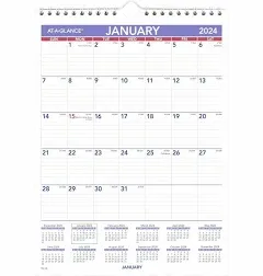 At-a-glance Monthly Wall Calendar with Ruled Daily Blocks 12 x 17 White Sheets 12-Month Jan to Dec 2024