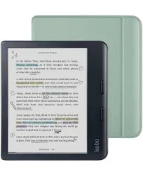 Libra Colour White Ereader with Case Bundle (Garden Green Basic Sleepcover, Case