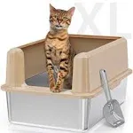 Enclosed Stainless Steel Cat Litter Box with High Side, X-Large Litter Box fo...