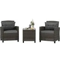 3 Pieces Patio Furniture Set 3 Pieces PE Rattan Wicker Chairs with Table Outdoor