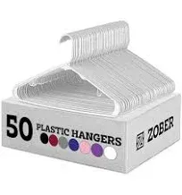 ZOBER Clothes Hangers White, Plastic Hangers 50 Pack for Shirts, Dresses, and Pants