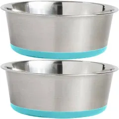 Gorilla Grip Stainless Steel Metal Dog Bowl Set of 2, Rubber Base, Heavy Duty, Rust Resistant, Food Grade BPA Free, Less Sliding, Quiet Pet Bowls for