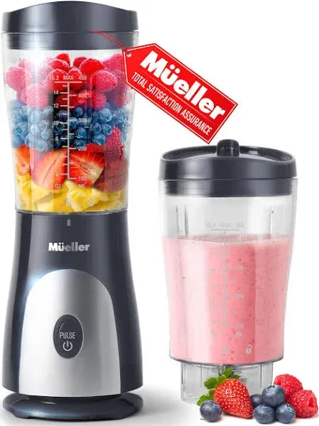 Mueller Personal Blender for Shakes and Smoothies with 15 Oz Travel Cup and L...