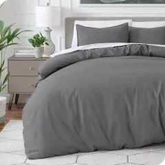 Bare Home Double Brushed Queen Duvet Cover Set - Grid - Grey/White