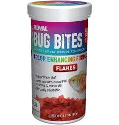 Fluval Bug Bites Color Enhancing Fish Food for Tropical Fish, Flakes for Small to Medium Sized Fish, 3.17 oz., A7348, Brown