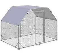 PawHut Large Chicken Coop Metal Chicken Run with Waterproof and Anti-UV Cover, Flat Shaped Walk in Fence Cage Hen House for Outdoor and Yard Farm Use, 1" Tube Diameter, 9.2' x 6.2' x 6.4'