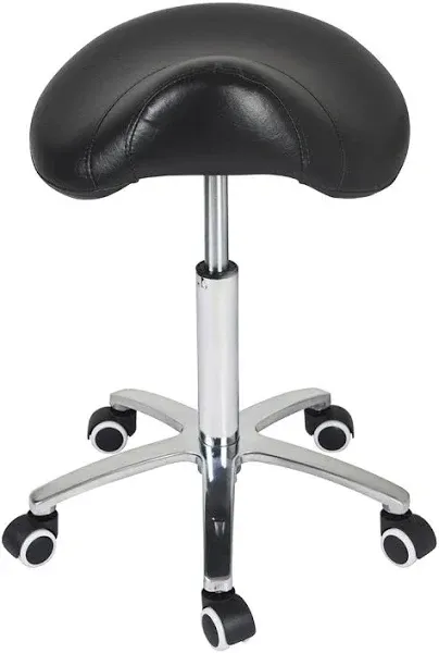 Saddle Stool Rolling Chair with Back Support, Tattoo Dental Stool Chair Black