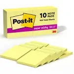 Post-it Super Sticky Notes, 3" x 3", Canary Collection, 90 Sheet/Pad, 10 Pads/Pack (VZ558255)