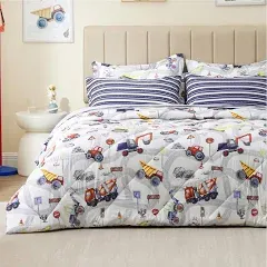 Truck Comforter Set for Boys,5 Pieces Kids Bedroom Bedding Set Twin Car-white