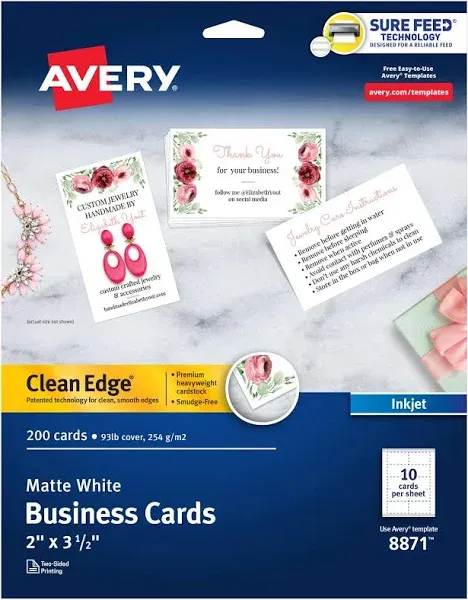 Avery Clean Edge Business Cards, True Print Matte, Two-Sided Printing, 2" x 3-1/2", 200 Cards (8871)