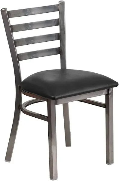 Flash Furniture Hercules Series Clear Coated Ladder Back Metal Restaurant Chair with Black Vinyl Seat XUDG694CLADBLKV