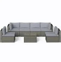 SUNVIVI OUTDOOR 7 Piece Patio Furniture Sets All Weather Gery PE Wicker Couch Sofa with Glass Table, Removable Grey Cushions