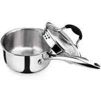 AVACRAFT Tri-Ply Stainless Steel Saucepan with glass Strainer Lid, Two Side S...