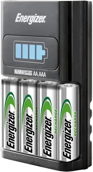 1-Hour Battery Charger for AA/AAA with 4 Rechargeable NiMH Batteries Included