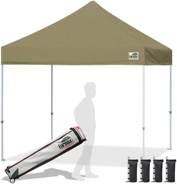 Eurmax USA Standard 10x10ft Patio Pop Up Canopy Tent for Outdoor Events Commercial Instant Canopies with Heavy Duty Roller Bag,Bonus 4 Canopy Sand Bags(Khaki)