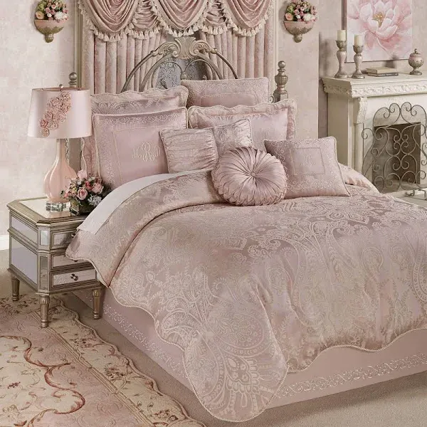 Touch of Class Romantic Princess Blush Oversized Jacquard Woven Scrollwork Bedspread Grande Cal King - Embroidered Luxury Regal Bedding - 24 Inch Drop - Polyester Satin