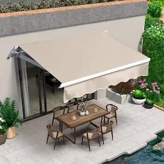 8.2'x6.5' Patio Awning Retractable Awning Cover Sunshade Shelter Outdoor Canopy with Crank Handle and Water-Resistant Polyester for Courtyard, Balcony,Deck (Green)