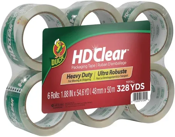 Duck CS556PK Heavy-Duty Carton Packaging Tape, 1.88-Inch x 55yds, Clear, 6 Rolls