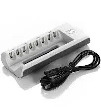 AA AAA Battery Charger, 8-Bay Individual Charger for Nimh Nicd Rechargeable Batt