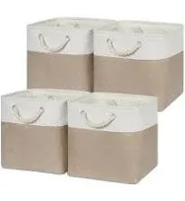 Temary Cube Storage Bins 11 x 11 Fabric Storage Baskets 4 Pack Storage Cubes Baskets for Gift Empty, Cube Organizer Bins Cloth Baskets for Storage (White&Khaki)