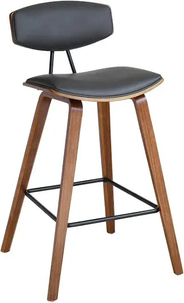 Armen Living Fox Mid-Century Height Bar Stool Faux Leather Wood