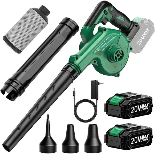 K I M O. Cordless Leaf Blower Vacuum Combo 4 IN 1, 3 Nozzles for Inflation & Compression,3 Modes & Variable Speed, 20000RPM 150MPH, 2X2.0Ah Battery, Extended Tube, Mini Leaf Blowers for Lawn Care|Yard