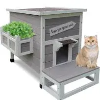 Rockever Outdoor Cat House Large Outdoor Houses for Feral Cats Wooden Outside Cat Shelter Weatherproof with Escape Door