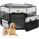 Akinerri Dog Playpen, Foldable Puppy Pet Exercise Kennel with Removable Mesh Shade Cover, Portable Pet Playpen for PETAS Indoor