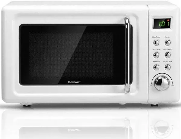 0.7Cu.Ft Retro Countertop Microwave Oven 700W LED Display Glass Turntable White