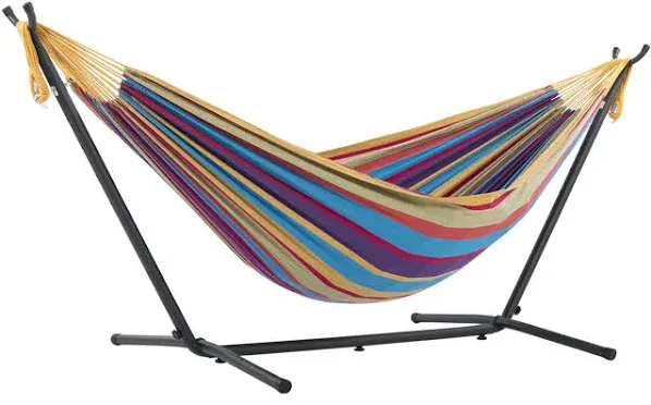 Vivere Hammock 44&#034;x48&#034;x108&#034; Double Cotton w/Stand+Hangin<wbr/>g Hardware in Tropical