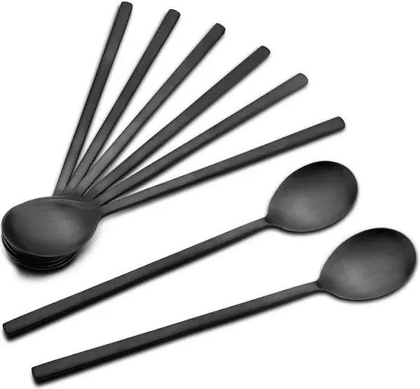 Soup Spoon,Korean Spoons, 8 Pieces Stainless Steel Asian Soup Spoon,8.5 Inch Soup Spoons,Long Handle Korean Spoon,Dinner Spoons Ramen Spoon for Home Kitchen or Restaurant (Black)