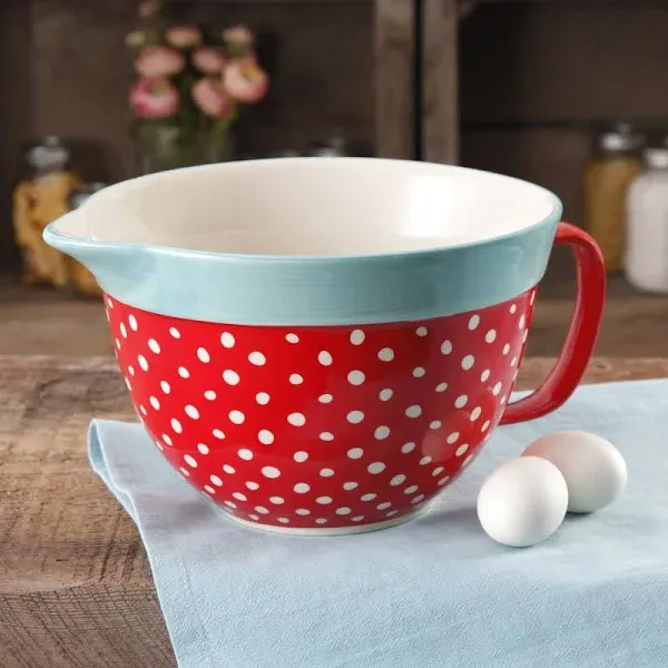 The PIONEER WOMAN-Flea Market 2.83 Quart Batter Mixing Bowl Red Polka Dot New!