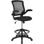 Flash Furniture Black Mid-Back Mesh Ergonomic Drafting Chair with Adjustable Foot Ring and Flip-Up Arms